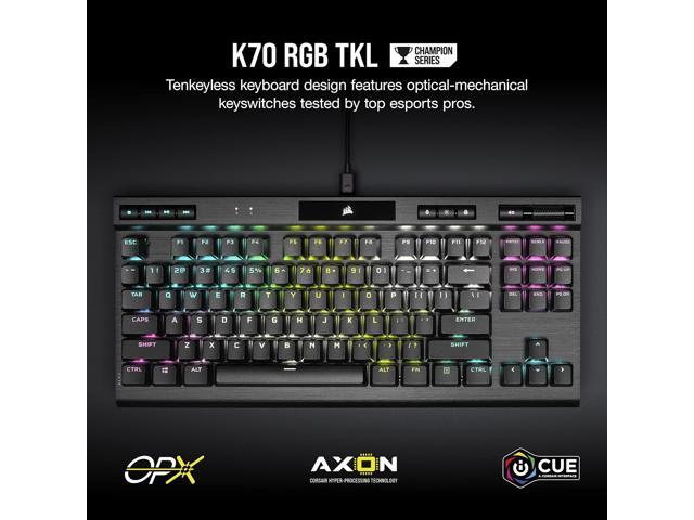 Corsair K70 RGB TKL CHAMPION SERIES Optical-Mechanical Gaming Keyboard - OPX RGB Switches, PBT Double-Shot Keycaps, Detachable USB-C Cable - Black