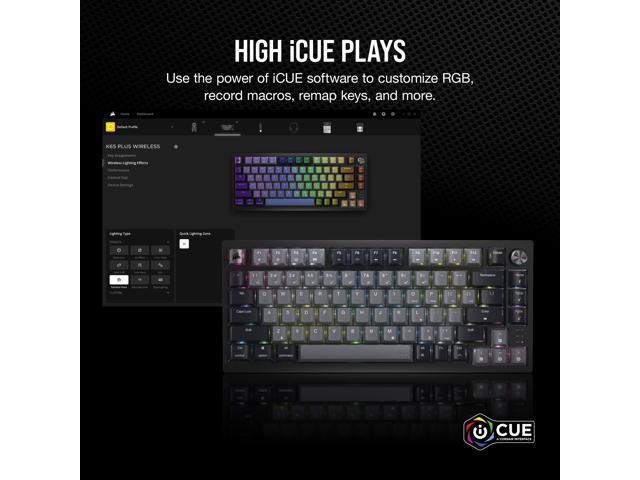 CORSAIR - K65 PLUS RGB 75% Wireless Mechanical Pre-Lubricated MLX Red Linear Switch Gaming Keyboard with Hot-Swappable Switches - Black/Gray - image 12