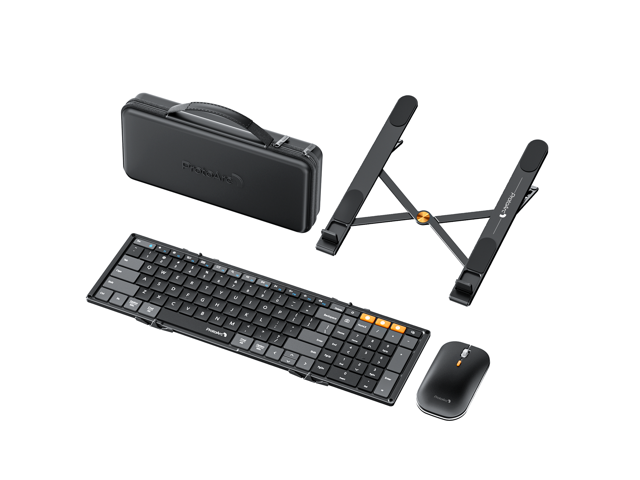 ProtoArc Tri-Fold Wireless Keyboard Mouse Combo with Laptop Stand -portable Bluetooth, XKM01 CaseUp - Black