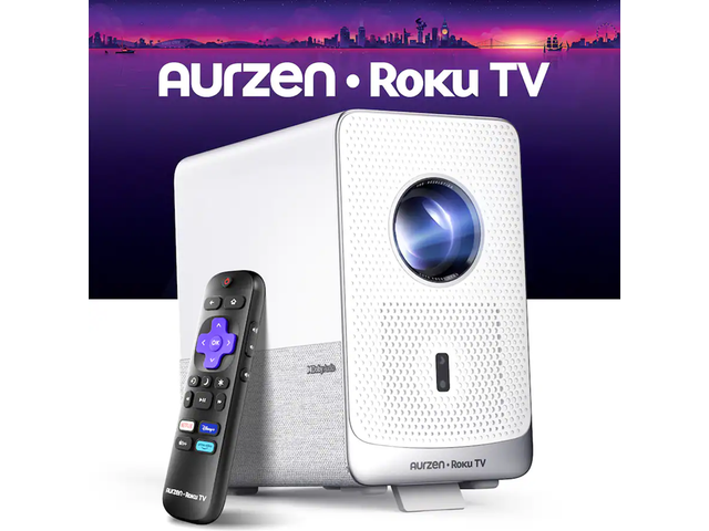 Aurzen Roku TV Smart Projector with Wifi and Bluetooth, D1R Cube Roku Streaming Experience Built-in, Sealed Optical Engine, 1080P FHD, DoIby Audio,...