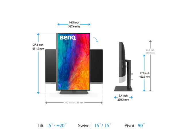 BenQ - AQCOLOR PD2706U Designer 27" IPS LED 4K UHD 95% P3 HDR400 Monitor (HDMI/DP/USB-C 90W) - Metallic gray - image 9