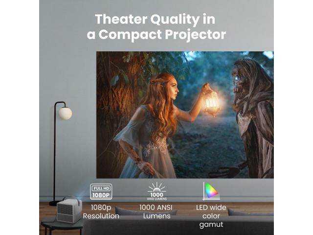 BenQ GP100A 1080p 4K Supportive 1000lm LED Portable Projector with Powerful Bass for Streaming & Gaming