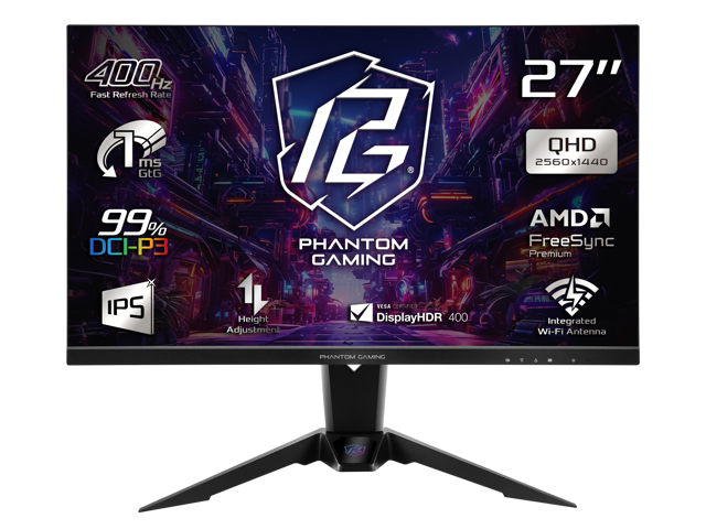 ASRock Phantom Gaming 27 inch QHD 2K 1440P 400Hz IPS AMD FreeSync Premium (Adaptive Sync) 99% DCI-P3 Built-in Speaker Gaming Computer Monitor with...