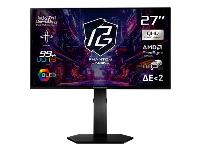 ASRock Phantom Gaming 27 inch QHD 2K 1440P 240Hz AMD FreeSync Premium 0.03ms HDR10 OLED Gaming Computer Monitor with Height Adjustable, Swivel,...