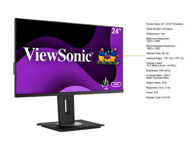 ViewSonic - VG2448A 23.8" IPS LCD FHD Monitors (DisplayPort VGA, USB, HDMI) - Black - image 5