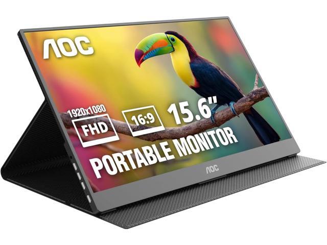 AOC 16T20 Portable Monitor 15.6' FHD 1080p IPS Display, USB-C x2, Mini HDMI, Built-in Speakers, Travel Monitor with Smart Cover, Compatible with.