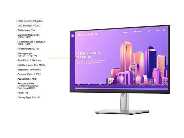 Dell P2422H 24' (23.8' Viewable) 1920 x 1080 Full HD IPS, VGA DisplayPort HDMI USB 3.2, VESA Swivel Tilt Height Adjust LED-Backlit Monitor