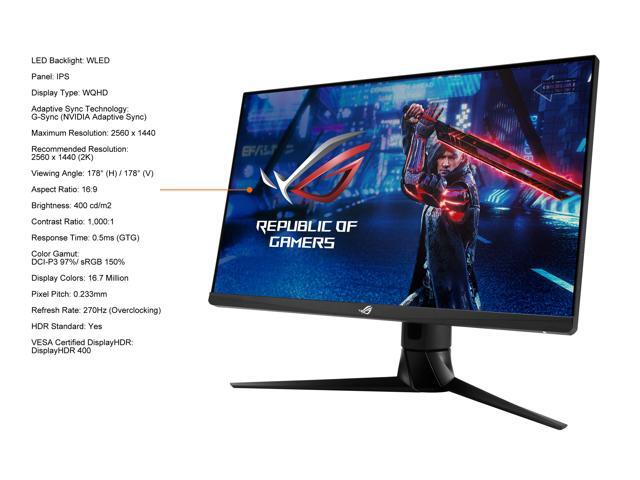 ASUS ROG Strix 27' 1440P HDR Gaming Monitor (XG27AQM) - QHD (2560 x 1440), Fast IPS, 270Hz, 0.5ms, Extreme Low Motion Blur Sync, G-SYNC Compatible,...