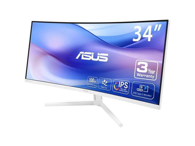 ASUS 34' Ultra-wide Curved Eye Care Monitor (VU34WCIP-W) - WQHD (3440x1440), 1500R Curvature, Frameless, 100Hz, Nano-ion, SmoothMotion, Eye Care...