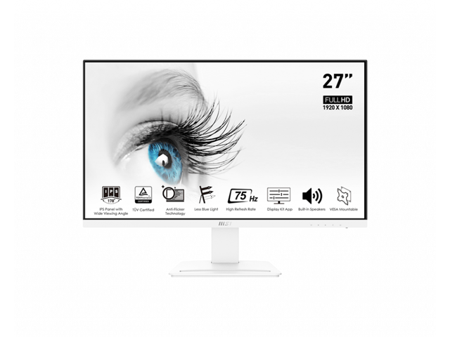 MSI Pro MP273W 27' Full HD 1920 x 1080 IPS 75Hz DisplayPort, HDMI, Tilt, Monitor (White)