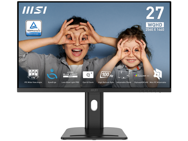 MSI PRO MP273QP E2 27' IPS 2560 x 1440 (QHD) Computer Monitor, 100Hz, Free-Sync, HDMI, DP Port, VESA Mountable, Height Adjustable, Tilt, Speaker,.