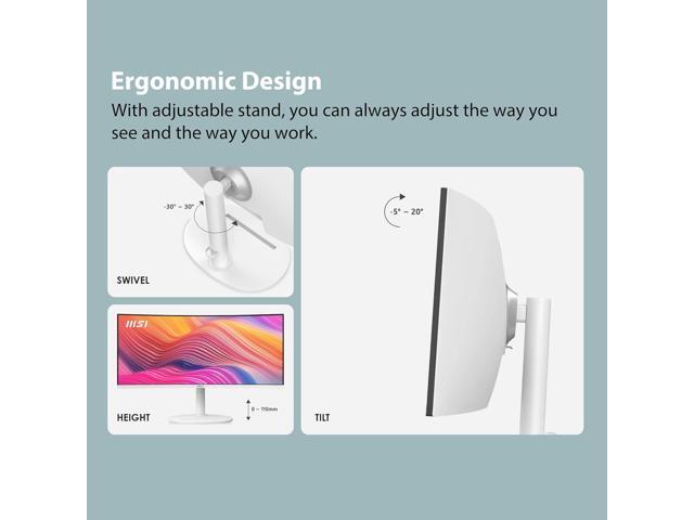 MSI - Modern MD342CQPW 34" LCD UWQHD 120Hz ms Computer Monitor with HDR ready, Built-in Speakers (DisplayPort, HDMI, USB-C ) - Matte White - image 10