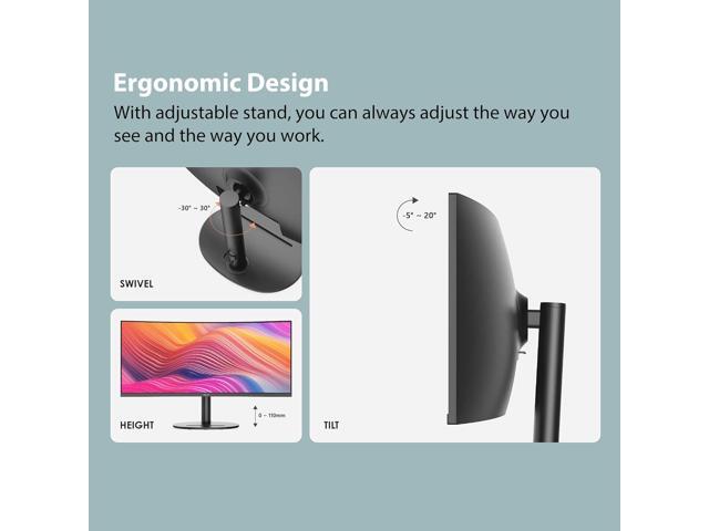 MSI - Modern MD342CQ 34" UWQHD 120Hz 4ms Computer Monitor with HDR ready, Built-in Speakers (DisplayPort, HDMI, USB-C ) - Matte Black - image 10