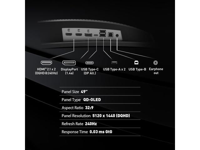 MSI - MPG 491CQPX QD-OLED 49" 5120x1440 (DQHD) Curved OLED Quantum Dot Monitor 240Hz 0.03ms(GTG) HDR400 Type-C Display HDMI - Black - image 7