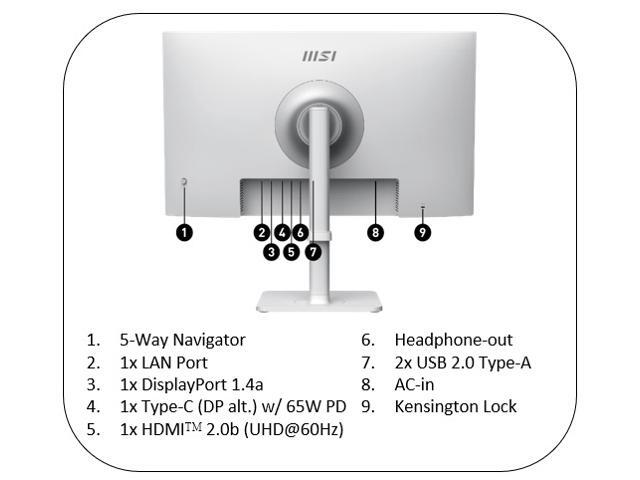 MSI - Modern MD272UPSW 27" FHD 60Hz ms Smart Monitor with HDR ready ,Built-in Speakers (DisplayPort, HDMI, USB-C ) - Matte White - image 9