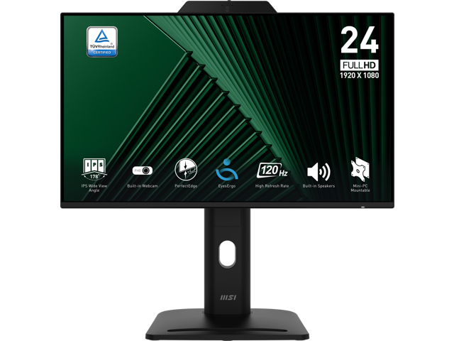 MSI PRO MP242PMG, 24-inch IPS 1920 x 1080 (FHD) Computer Monitor, 120Hz, Webcam, Adaptive-Synch, EPEAT Silver, HDMI, DisplayPort, VGA Port, VESA...