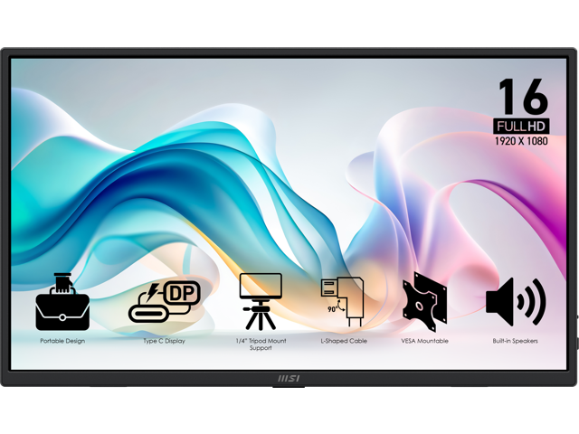 MSI - Pro MP165 E6 15.6" LCD FHD 60Hz 4ms Adaptive Sync IPS Portable Monitor with Built-in Speakers (2x type-c, HDMI) - Matte Black - image 10