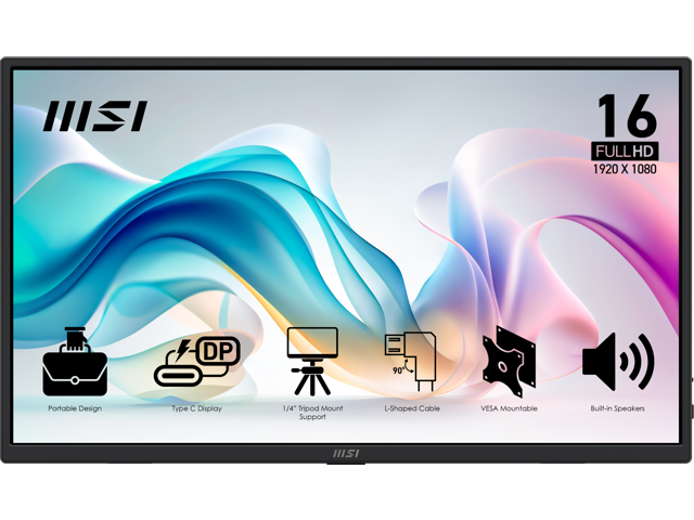 MSI - Pro MP165 E6 15.6" LCD FHD 60Hz 4ms Adaptive Sync IPS Portable Monitor with Built-in Speakers (2x type-c, HDMI) - Matte Black - image 3