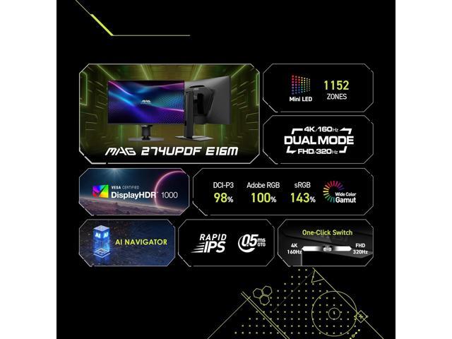 MSI - MAG 274UPDF E16M 27" MiniLED Dualmode(UHD 160Hz or FHD 320Hz)0.5ms Gaming Monitor with HDR1000(DisplayPort,HDMI,USB-C) - Metallic Black - image 7