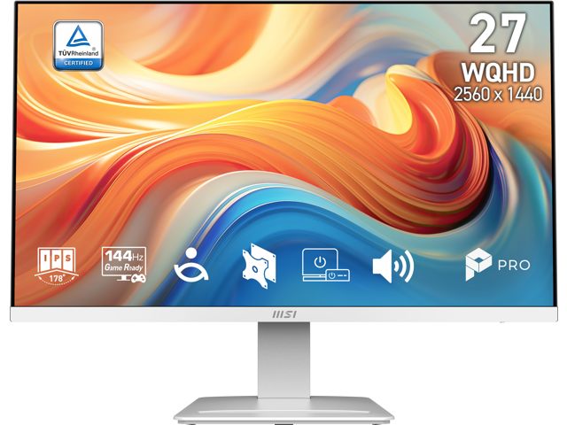 MSI 27' WQHD 2K 1440P 144Hz IPS 1ms White Computer Monitor with Built-in Speakers for both Work & Gaming PRO MP273QW E14