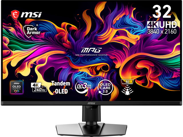 MSI 32 inch UHD 4K 240Hz Adaptive Sync HDR500 OLED Gaming Computer Monitor with Height Adjustable, Pivot, Swivel & Tilt Stand MPG 322UR QD-OLED X24