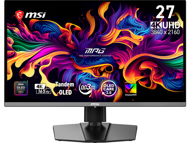 MSI 27 inch (26.5' viewable) UHD 4K 165Hz Adaptive Sync OLED Gaming Computer Monitor with Height Adjustable, Swivel, Pivot & Tilt Stand MAG 272UP...