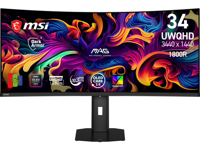 MSI 34 inch UltraWide QHD 2K 1440P 280Hz AMD FreeSync Premium Pro & G-Sync Compatible Curved OLED Gaming Computer Monitor with Height Adjustable,...