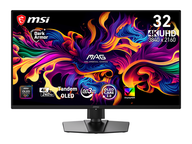 MSI 32 inch UHD 4K 240Hz AMD FreeSync Premium Pro & G-Sync Compatible USB-C OLED Gaming Computer Monitor with Height Adjustable, Swivel, Pivot &...