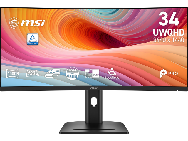 MSI 34 inch UltraWide QHD 2K 1440P 120Hz 1ms USB-C Curved Computer Monitor with Height Adjustable, Swivel, Pivot & Tilt Stand PRO MP341CQPHG E12