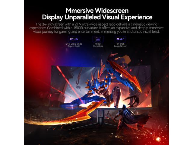 ABS 34' Ultrawide UWQHD 2K 1440P (Quasi 4K) 240Hz with AMD FreeSync 1ms HDR400 1500R Curved Gaming Computer Monitor with Height Adjustable stand...