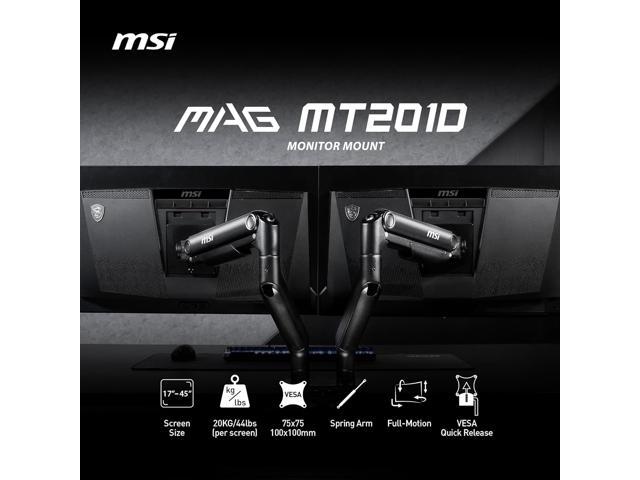 Open Box - MSI MAG MT201D - Premium Heavy Duty Dual Monitor Stand Arms, 17-45' Support, VESA Compatible, Adjustable Spring Assisted Mount, 44 lbs...