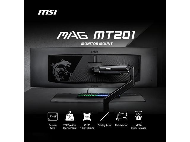 MSI MAG MT201 - Premium Heavy Duty Single Monitor Stand Arm, Supports 17-49' Screens and 44 lbs, VESA Compatible, Adjustable Spring Assisted...