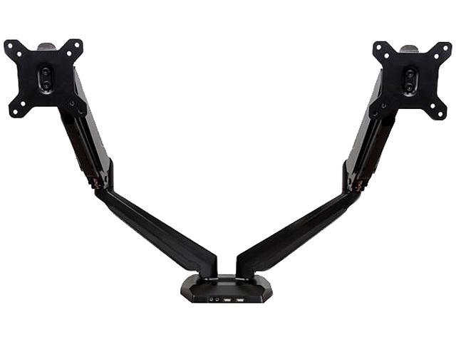 StarTech ARMSLIMDUO Black Dual-Monitor Arm - One-Touch Height Adjustment full-motion articulation 360° rotation mounting two monitors 12" to 30" up.