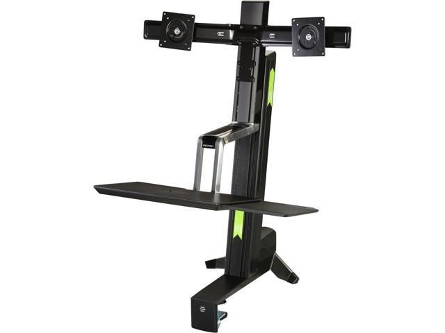 Ergotron 33-341-200 Black WorkFit-S, Dual Monitor Sit-Stand Workstation, Height-Adjustment Column, Desk Clamp, keyboard Tray with Left/ Right Mouse.
