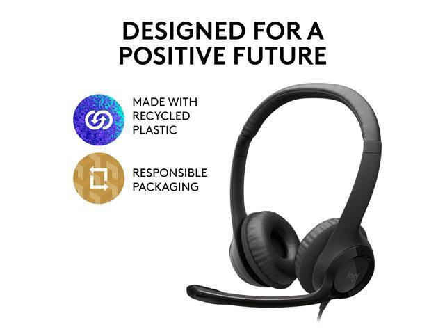 Logitech H390 Wired Headset, Stereo Headphones with Noise-Cancelling Microphone, USB, In-Line Controls, PC/Mac/Laptop - Black
