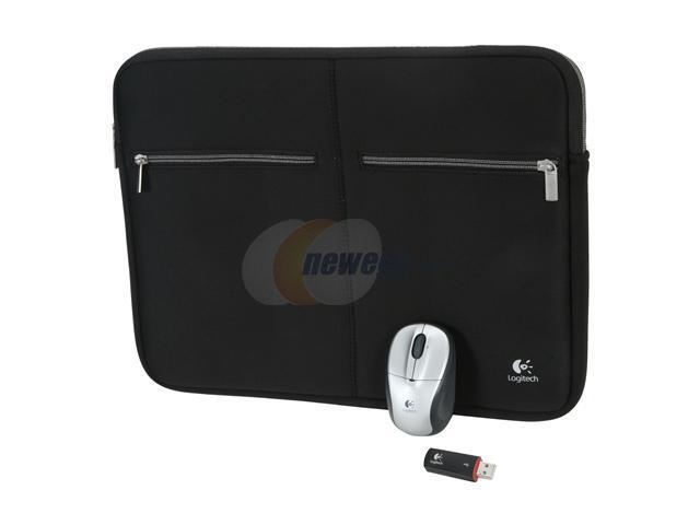 Logitech V220 Silver Cordless Optical Notebook Mouse and 15.4' Notebook Sleeve
