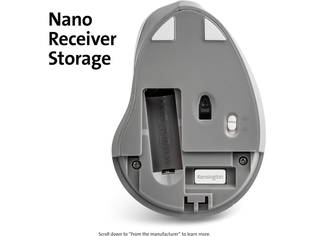 Kensington Pro Fit Ergo Vertical Wireless Mouse - Gray White
