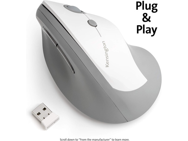 Kensington Pro Fit Ergo Vertical Wireless Mouse - Gray White
