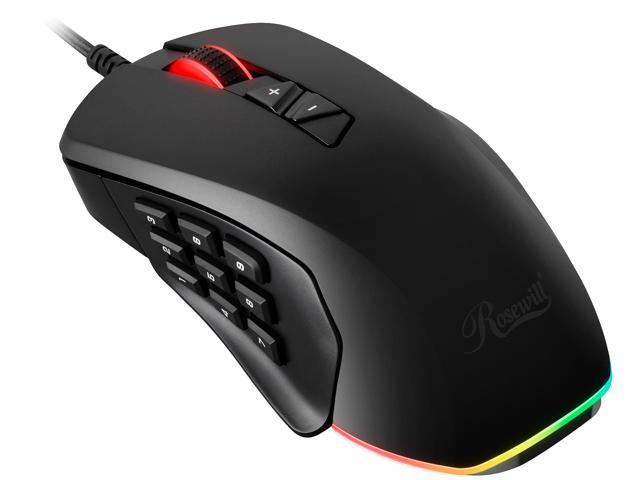 Rosewill RGB Gaming Mouse with Interchangeable Side Plates, 3 and 9 Programmable Side Buttons for FPS/MMO/MOBA Games, 10000 dpi Optical Sensor, Ergonomic with Finger Rest - NEON M63