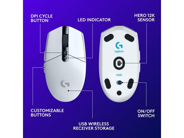 Logitech - G305 LIGHTSPEED Wireless Optical 6 Programmable Button Gaming Mouse with 12,000 DPI HERO Sensor - Wireless - White - image 6