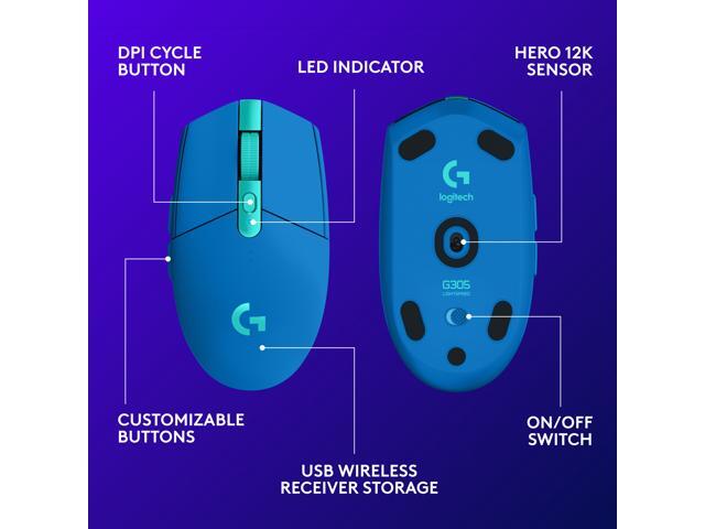 Logitech - G305 LIGHTSPEED Wireless Optical 6 Programmable Button Gaming Mouse with 12,000 DPI HERO Sensor - Wireless - Blue - image 6