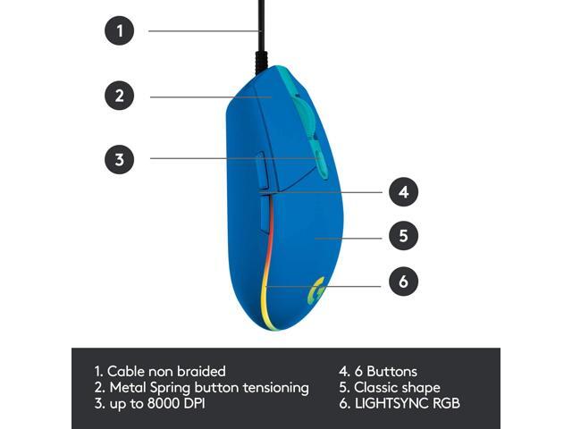 Logitech - G203 LIGHTSYNC Wired Optical Gaming Mouse with 8,000 DPI sensor - Wired - Blue - image 7