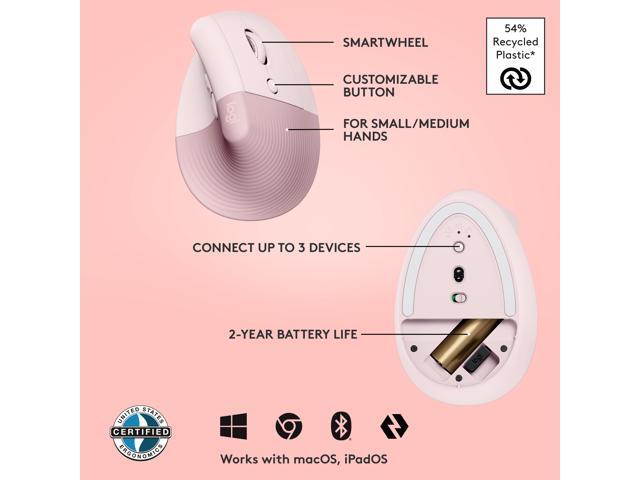 Logitech - Lift Vertical Wireless Optical Ergonomic Mouse with 4 Customizable Buttons - Wireless - Rose - image 7