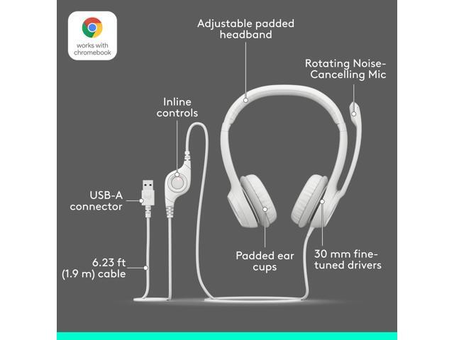 Logitech - H390 Wired USB-A On-Ear Stereo Headphones with Noise Canceling Microphone - Off-White - image 6
