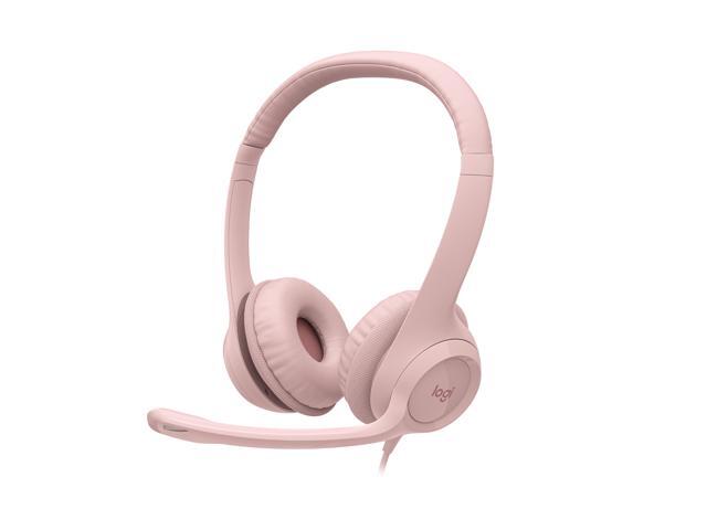 Logitech H390 Wired Headset for PC/Laptop, Stereo Headphones with Noise Cancelling Microphone, USB-A, In-Line Controls, Rose