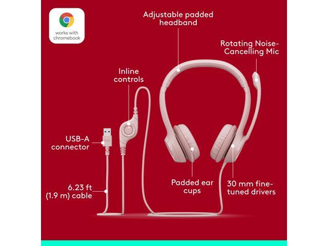 Logitech - H390 Wired USB-A On-Ear Stereo Headphones with Noise Canceling Microphone - Rose - image 6