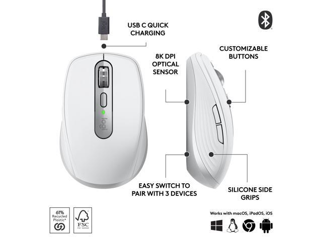 Logitech - MX Anywhere 3S Wireless Bluetooth Optical Fast Scrolling Mouse with Programmable Buttons - Wireless - Pale Gray - image 9
