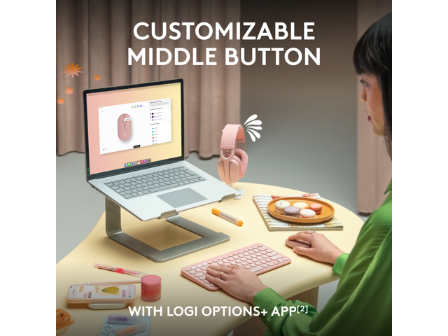 Logitech - Pebble Mouse 2 M350s Slim Lightweight Wireless Bluetooth Optical Silent Ambidextrous Mouse with Customizable Buttons - Wireless - Rose - image 4