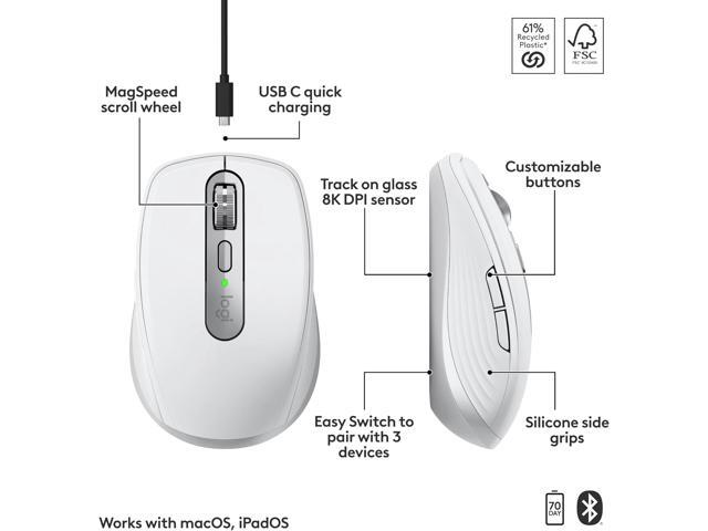 Logitech - MX Anywhere 3S for Mac Wireless Bluetooth Optical Fast Scrolling Mouse with Programmable Buttons - Wireless - Pale Gray - image 2