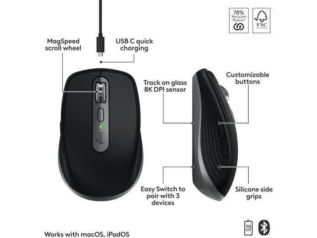 Logitech - MX Anywhere 3S for Mac Wireless Bluetooth Optical Fast Scrolling Mouse with Programmable Buttons - Wireless - Space Gray - image 2